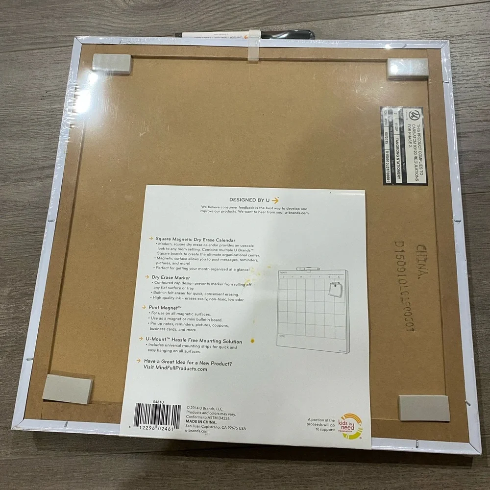 Square magnetic dry erase calendar